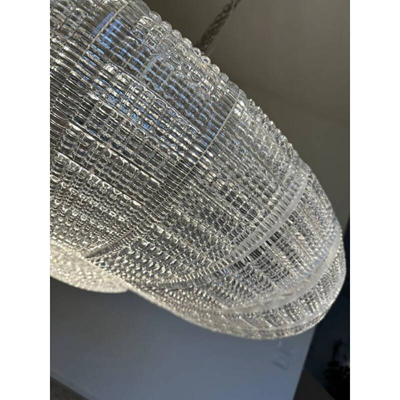 Suspension contemporaine en verre de Murano transparent et rayé dans le style Venini
