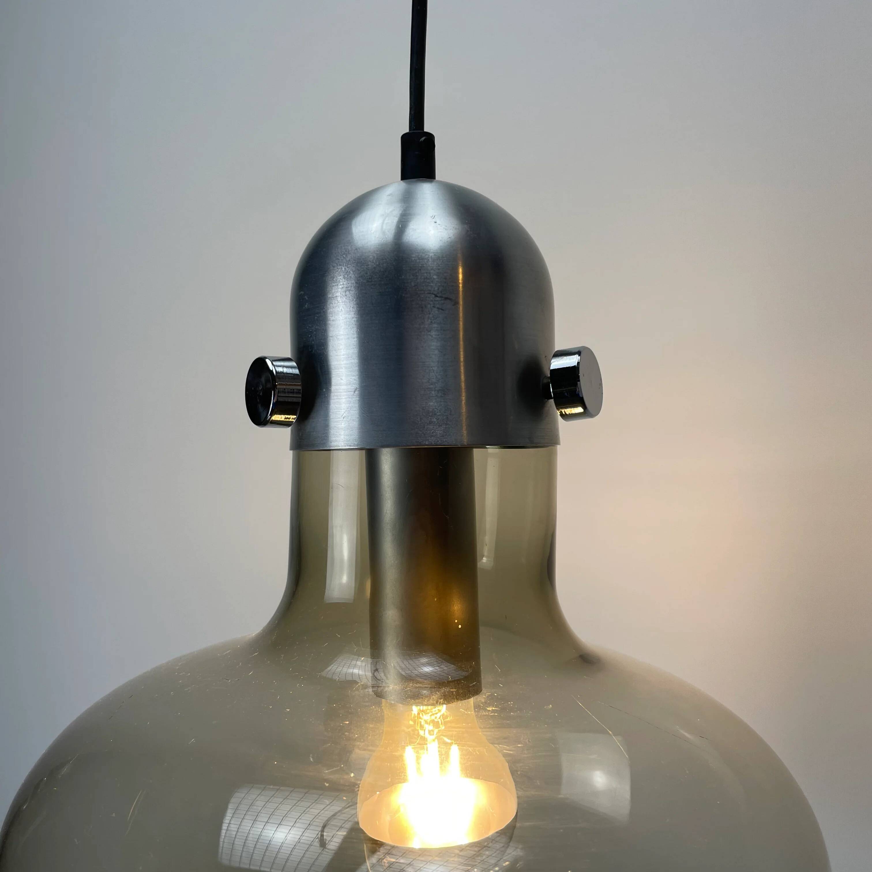 Smoked glass pendant lamp by Nettelhoff Leuchten 1970