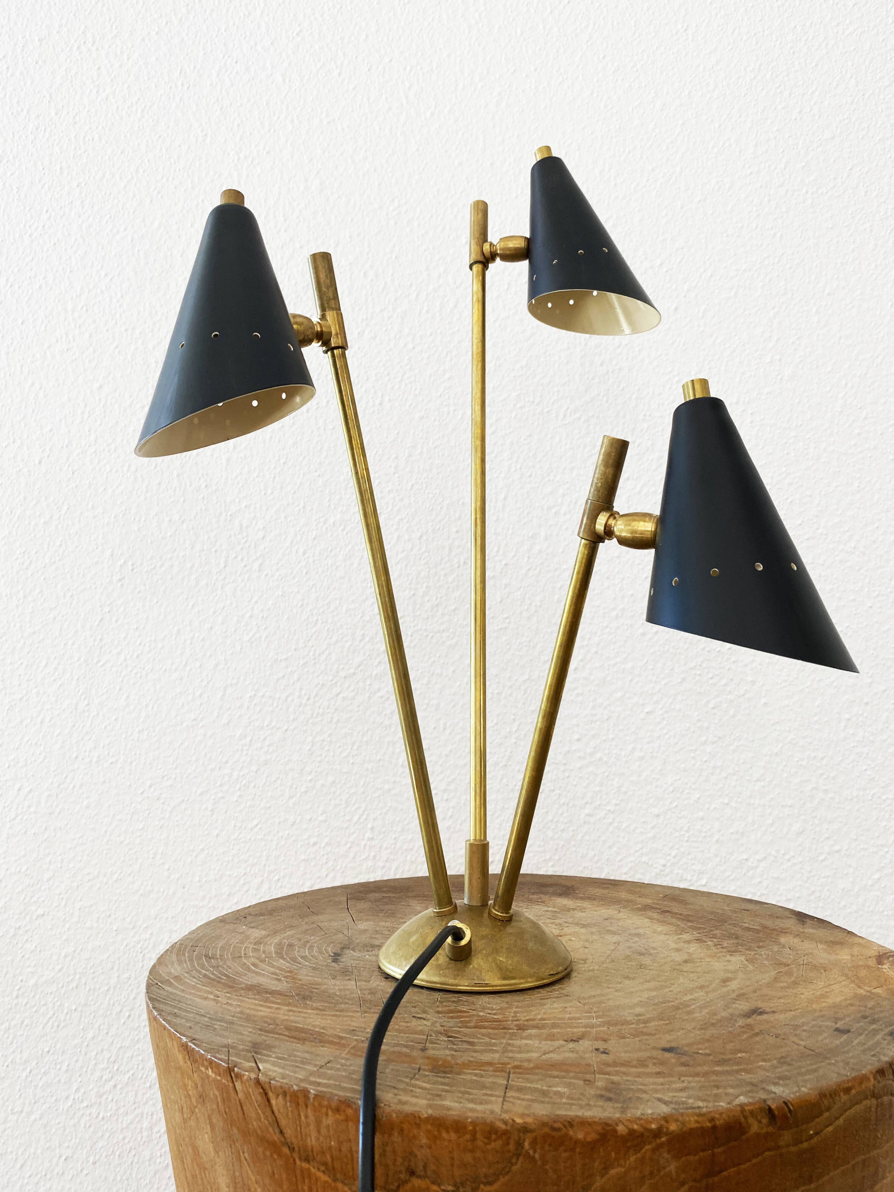 Italian three-headed brass lamp, 50s design