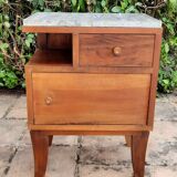 Walnut and grey marble bedside table
