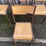 Lot de 8 chaises industrielles école  vintage collectivités mullca delagrave restaurant tube & bois