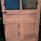 Porte d’entrée ancienne en chêne vitrée grilles en fonte 1925