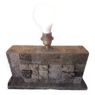 Rectangular living room lamp base in lava stone with relief decoration