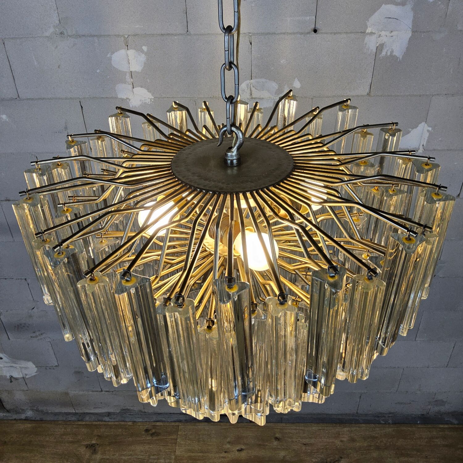 Vintage Italian crystal chandelier Venini Triedi Murano (1960s)