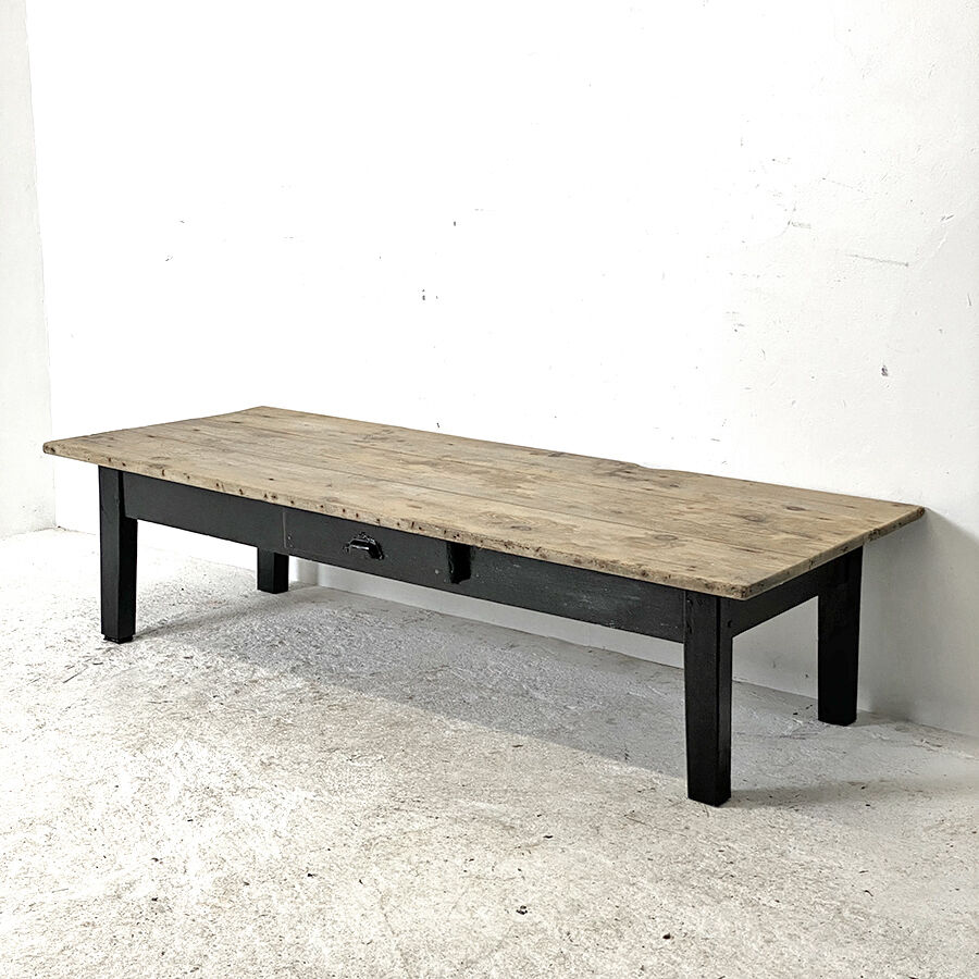 Antique blackened wood coffee table and varnished top