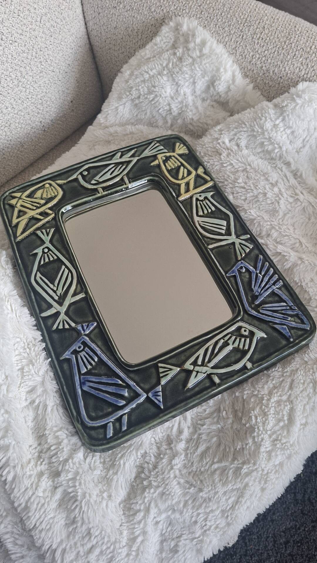 Ceramic Bird Mirror Lisa Larson Harlequin Series / Gustavsberg