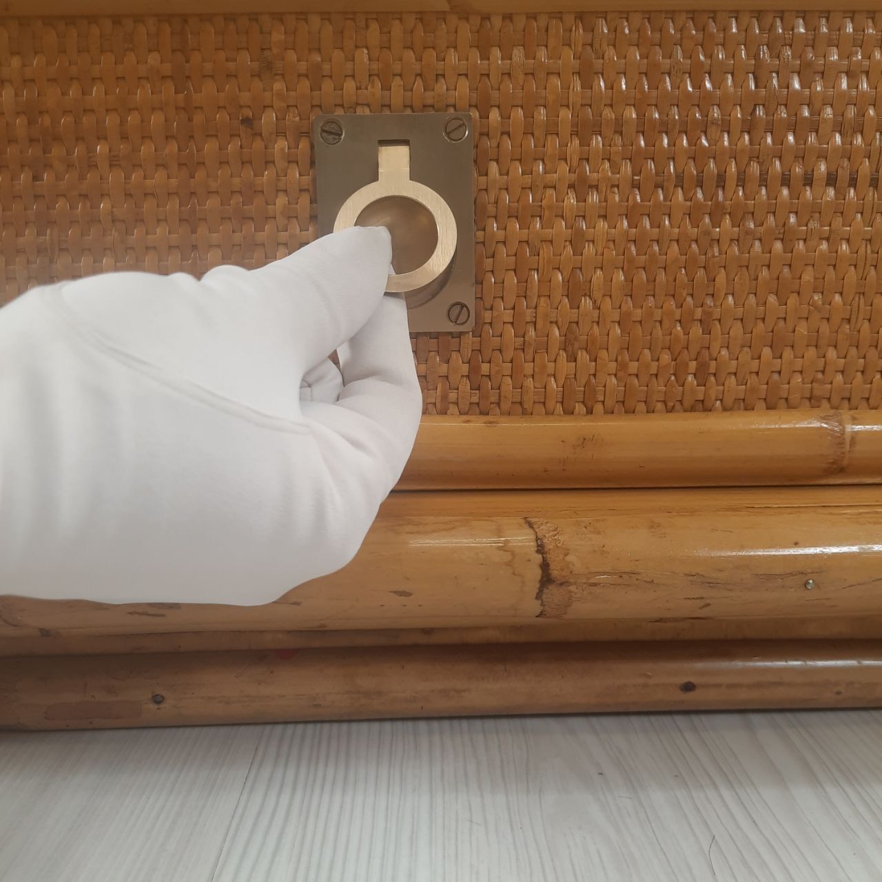 Pair of bedside tables of the 60s, Dal Vera, bamboo and wicker