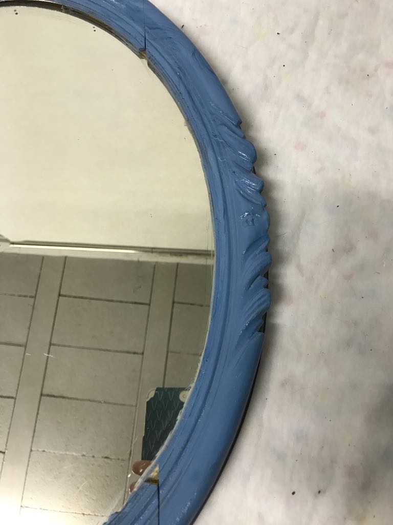 Blue wood oval mirror 30x45cm