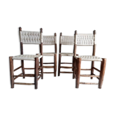 Brutalist wooden and rope chairs