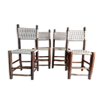 Brutalist wooden and rope chairs