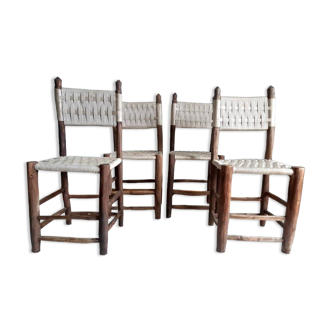 Brutalist wooden and rope chairs