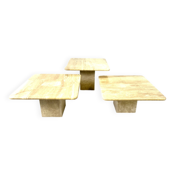 Tables gigognes ou tables d'appoint vintage en travertin, 1970