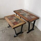 Pair of ceramic and metal nesting tables 1970
