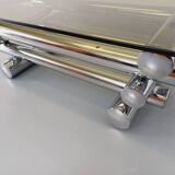 Vintage Space Age rectangular coffee table by Paul Mayen in smoked glass and chrome metal from the 70s