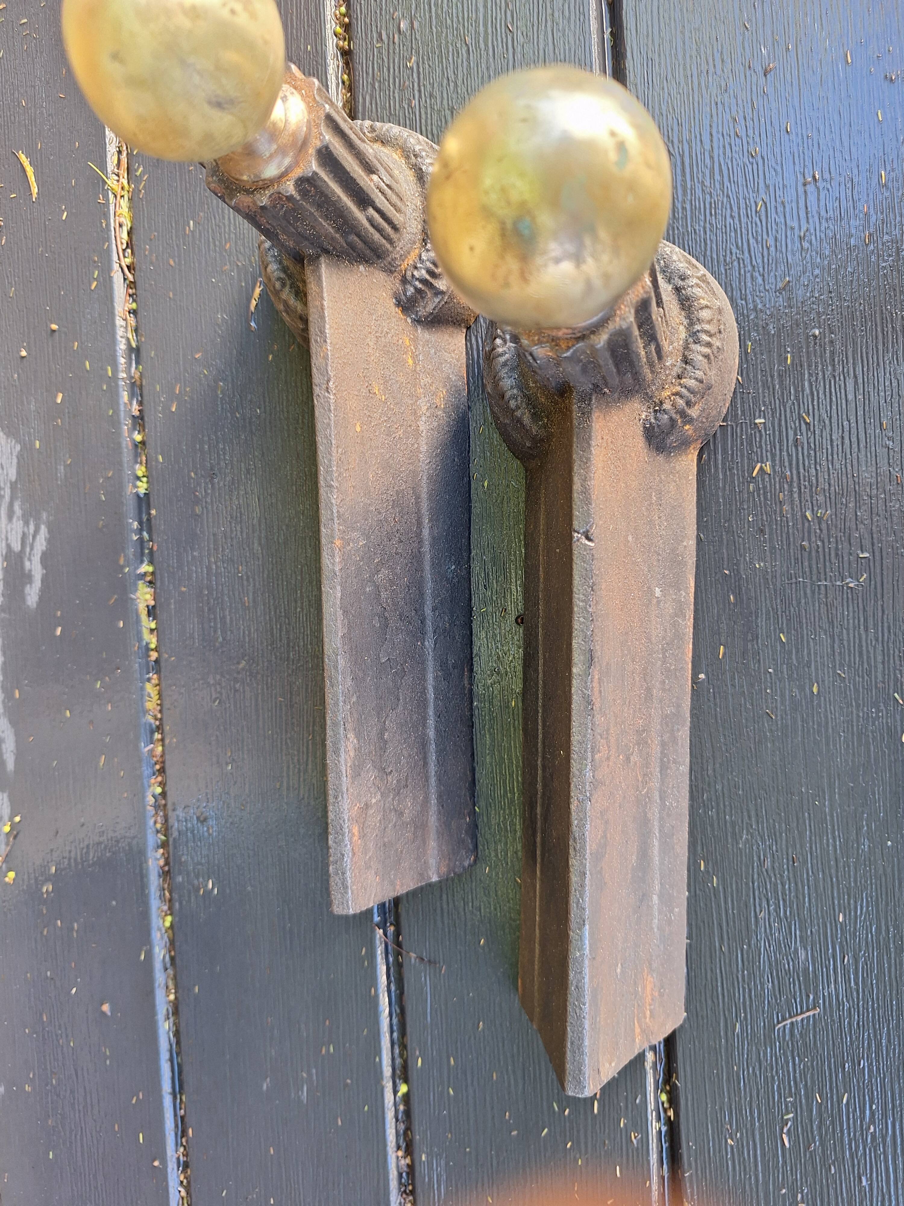 Small Napoleon III cast iron and brass andirons