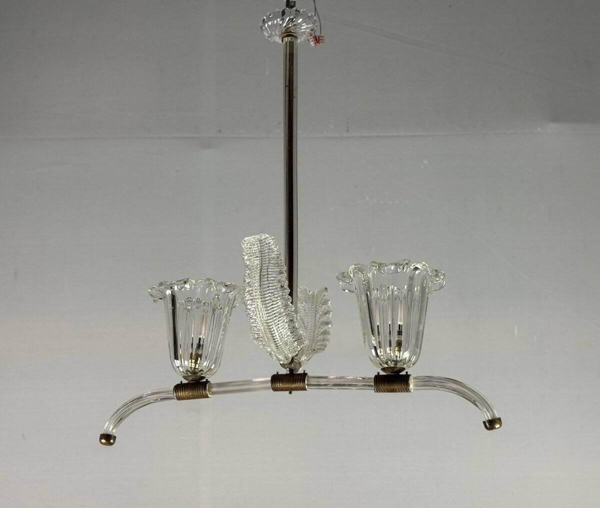 Venetian chandelier in clear Murano glass and brass circa 1950