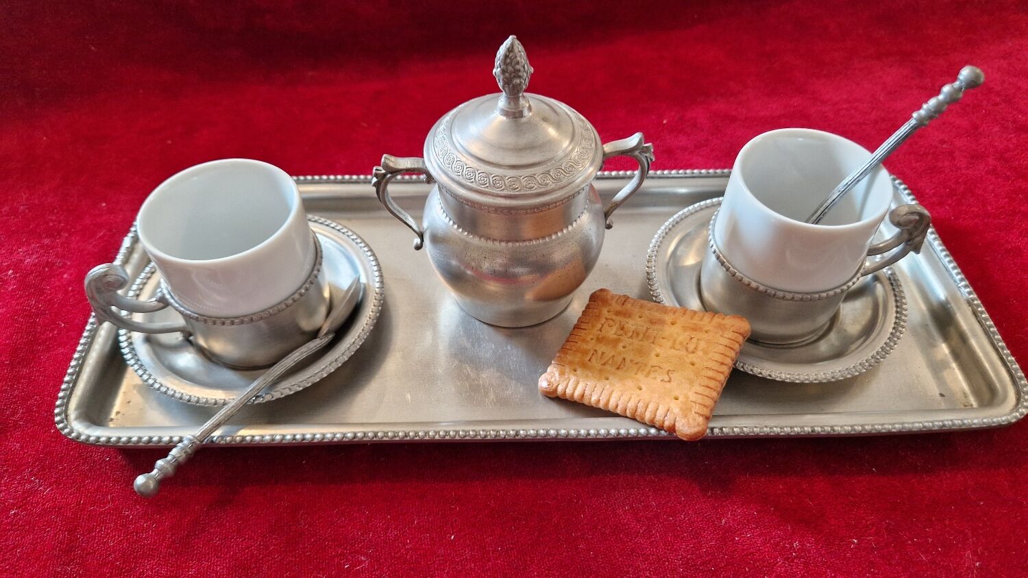 Earthenware and pewter coffee service