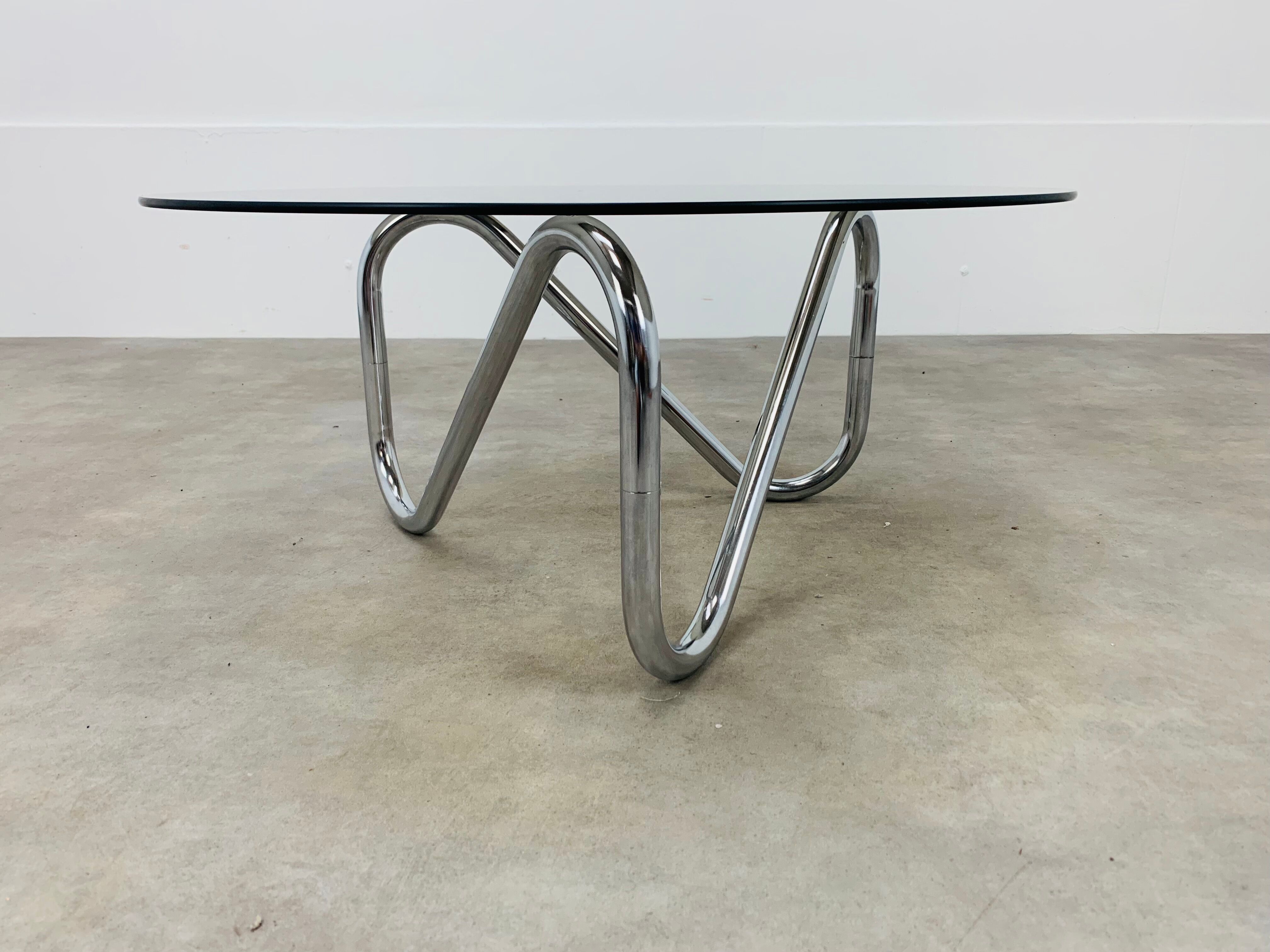 Round coffee table 70s chrome and smoked glass space age extra