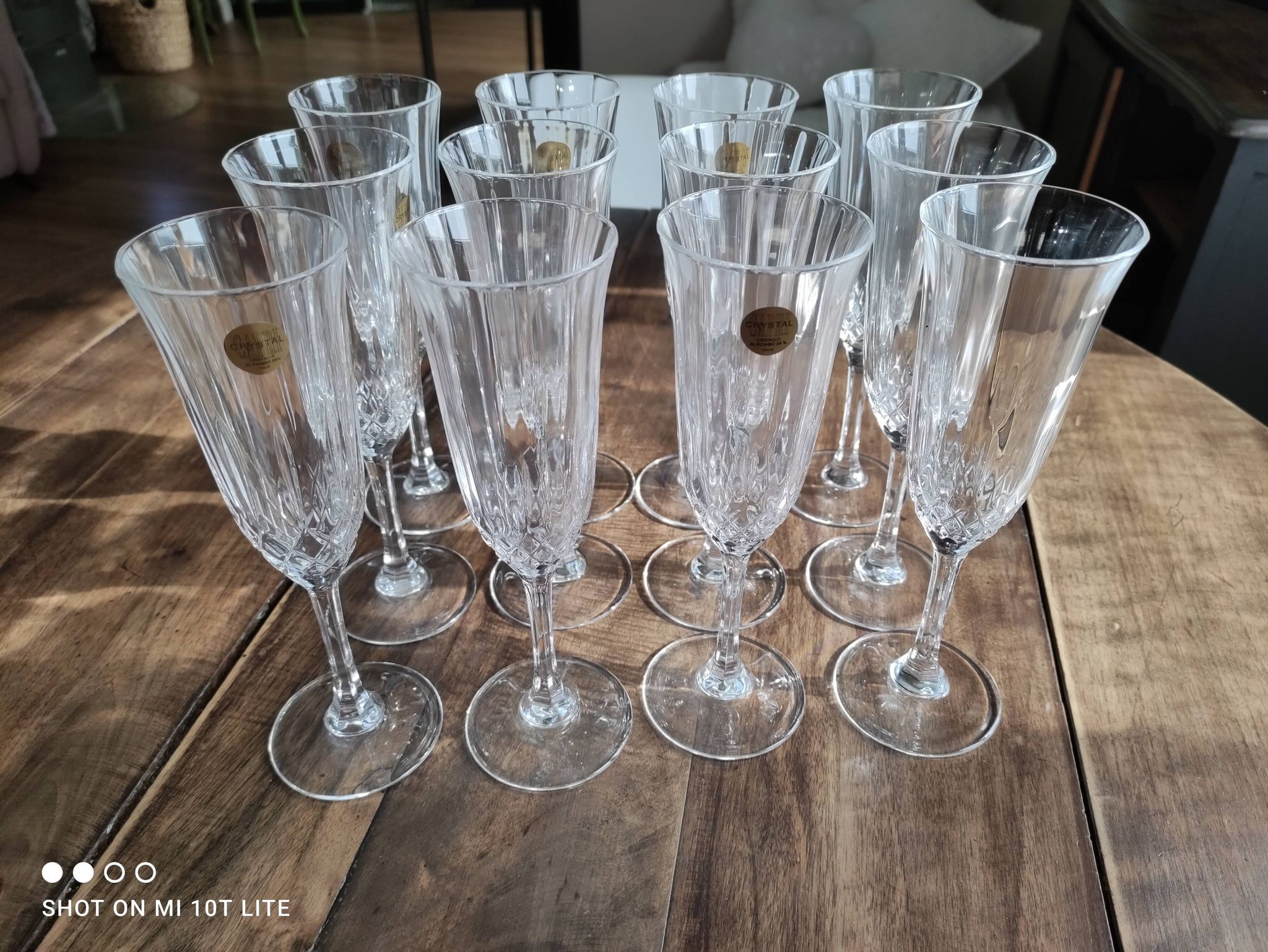 Set of 12 vintage Italian crystal champagne flutes Capri model with original boxes