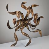 Large Vintage Wall Candelabra with Golden Tulips, 1960s