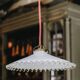 Vintage French suspension in white glass with scalloped edge.