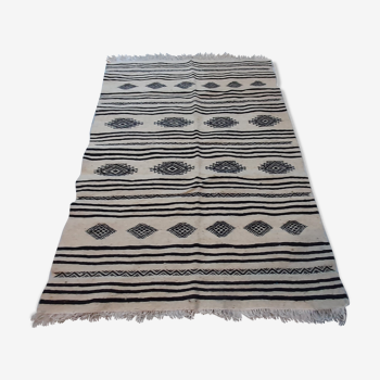 Striped beige wool handmade rug - 150x110cm
