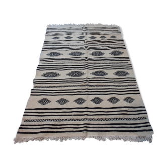 Tapis beige rayé en laine fait à la main - 150x110cm