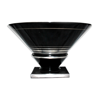 Vase Art Déco en verre émaillé argenté par Michel Herman Paris 1920-1930 signé HEM