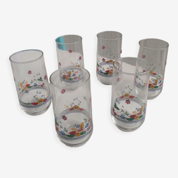 6 glasses vintage floral patterns