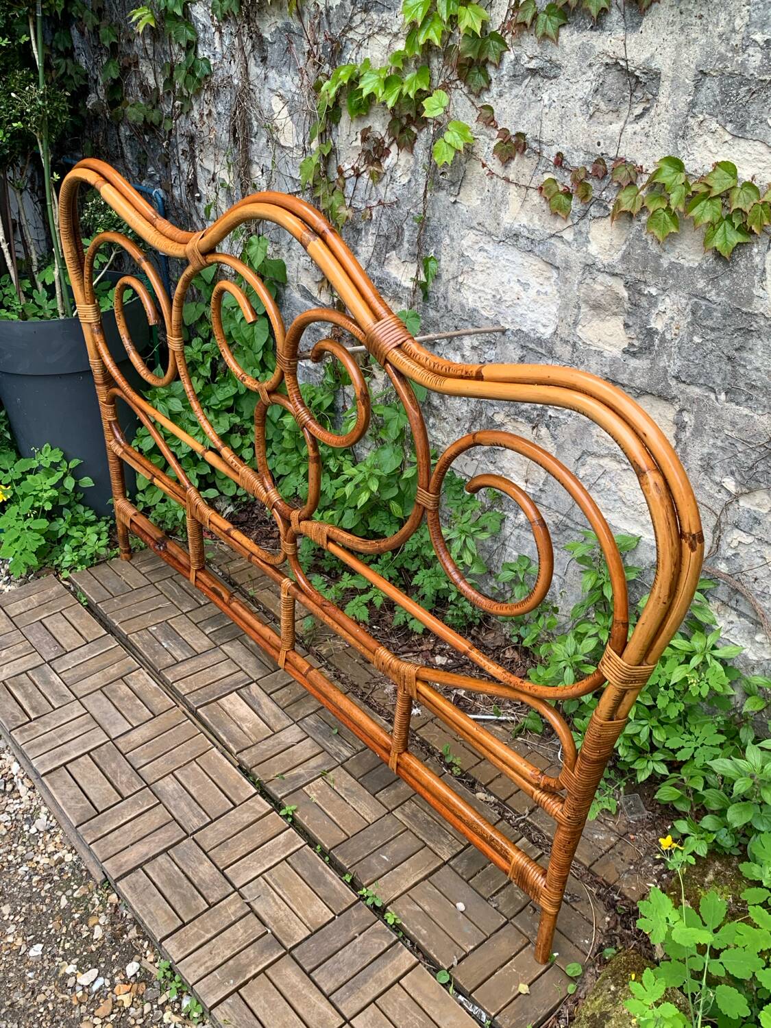 Bamboo and rattan headboard 160cm vintage 1960