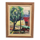 Large original Swedish oil on canvas - "Landscape" by Frère Göransson - Signed - vintage and framed