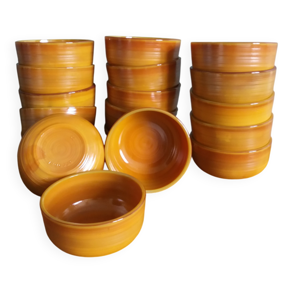 Ramequins coupelles en verre orange caramel Arcopal Volcan années 70