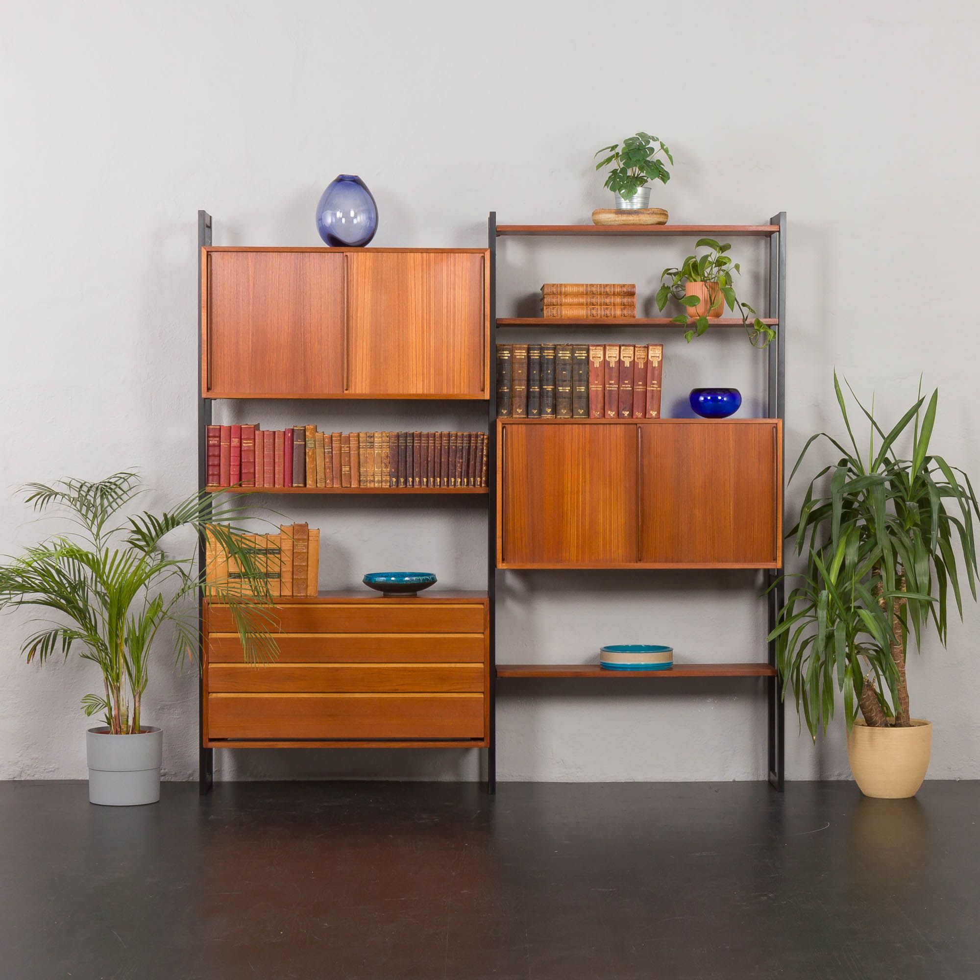 Scandinavian freestanding teak shelving unit by Ollie Borg for Asko Finland, Denmark, 1960s