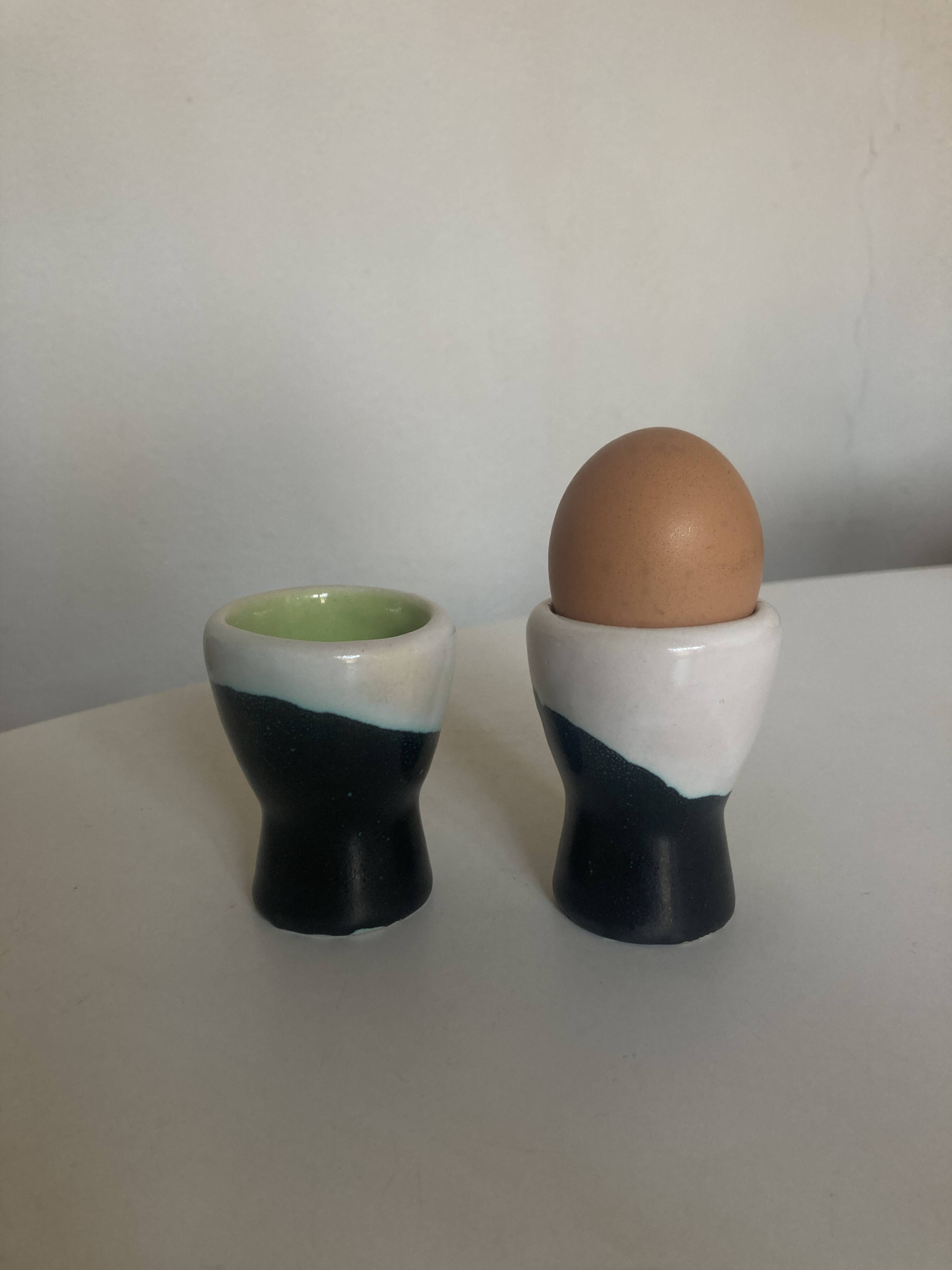 pair of green lined Vallauris 196O egg cups