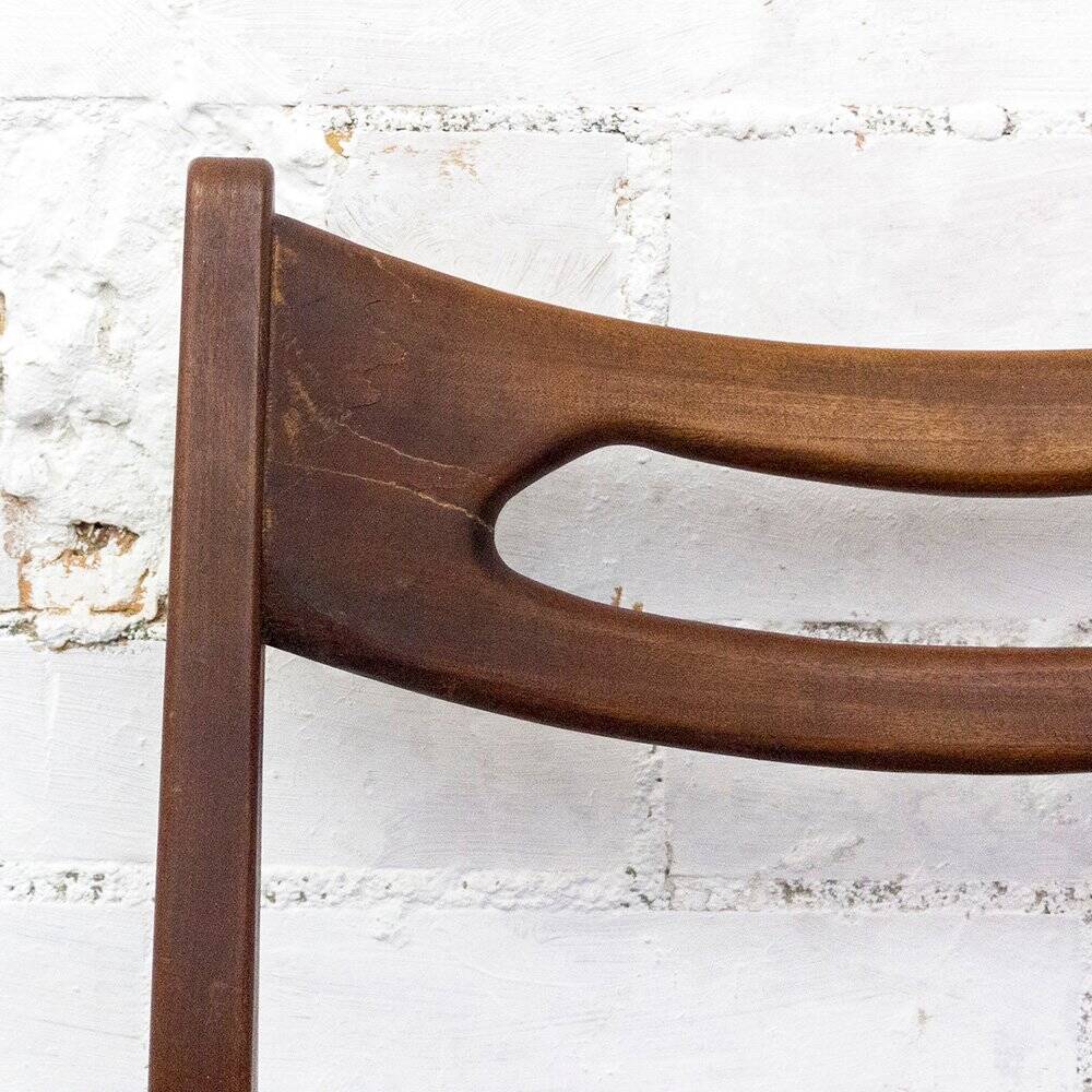 Teak and Black Leatherette Chairs, 1950s, Set of 6