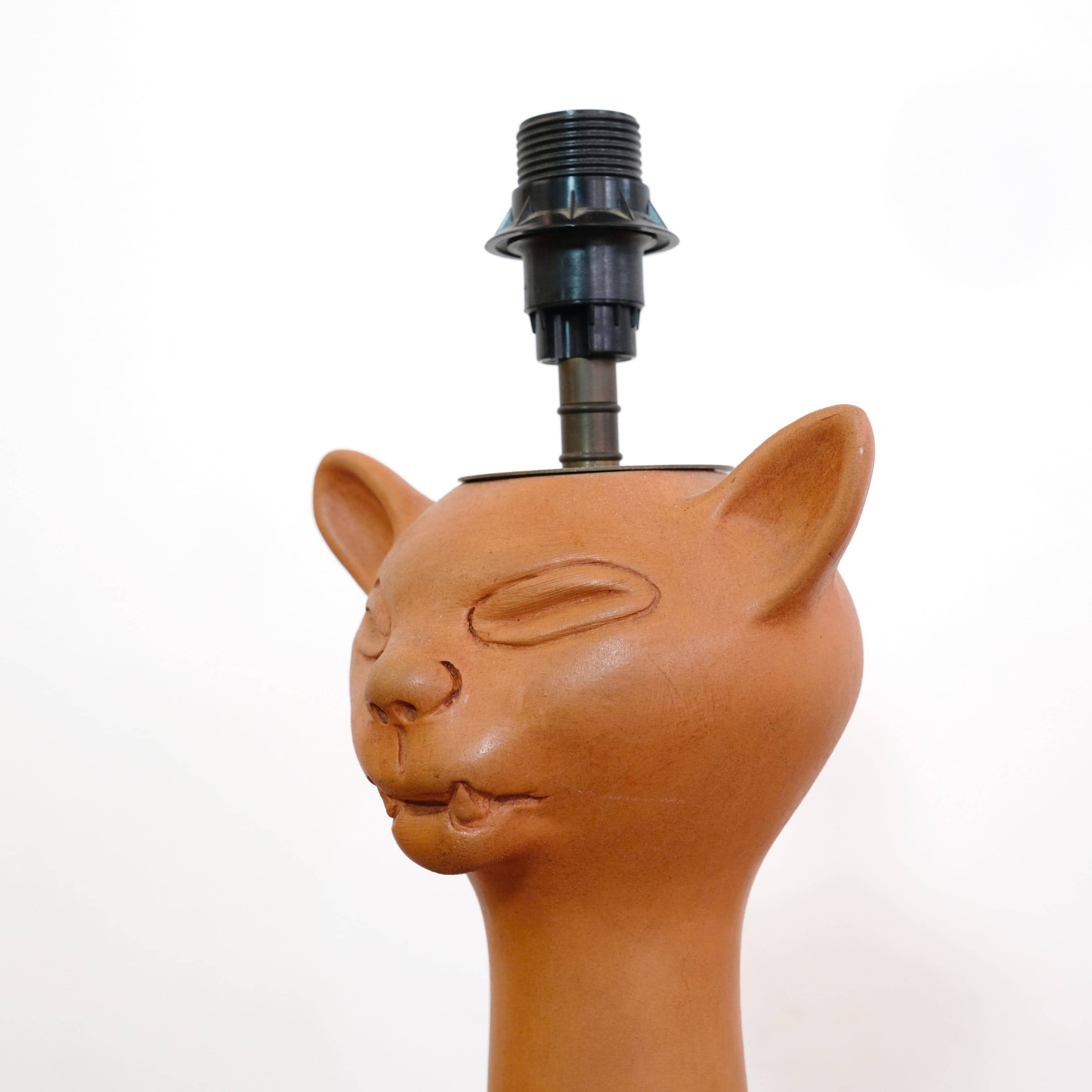 Jean Marais, terracotta cat lamp from the 70s-80s.