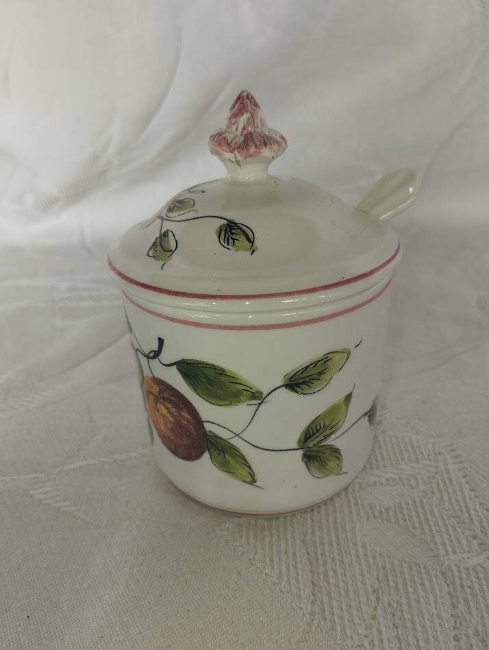 Vintage ceramic confit pot with spoon – 1950s