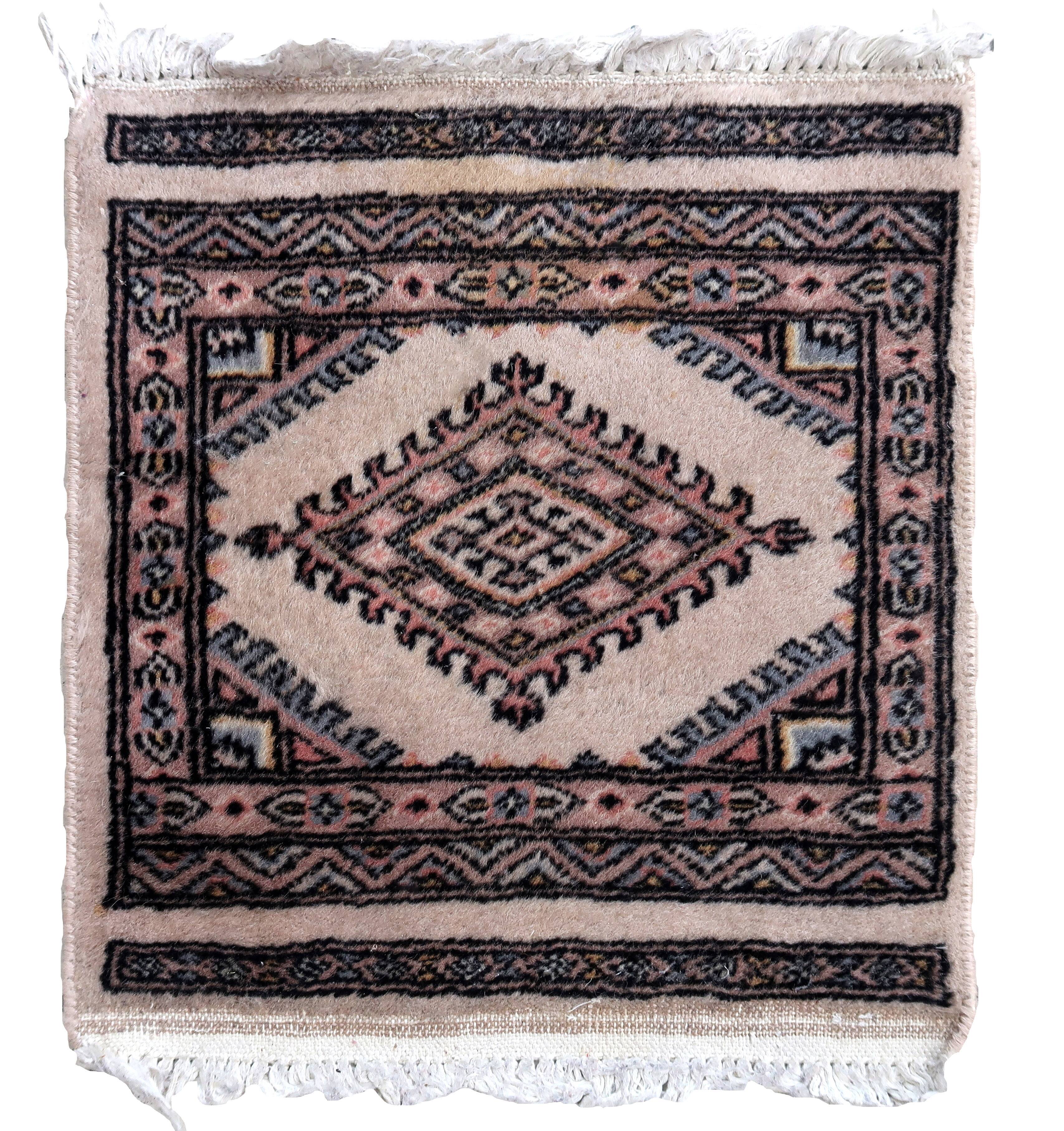 Tapis vintage fait main Boukhara – 39 x 42 cm – Design traditionnel