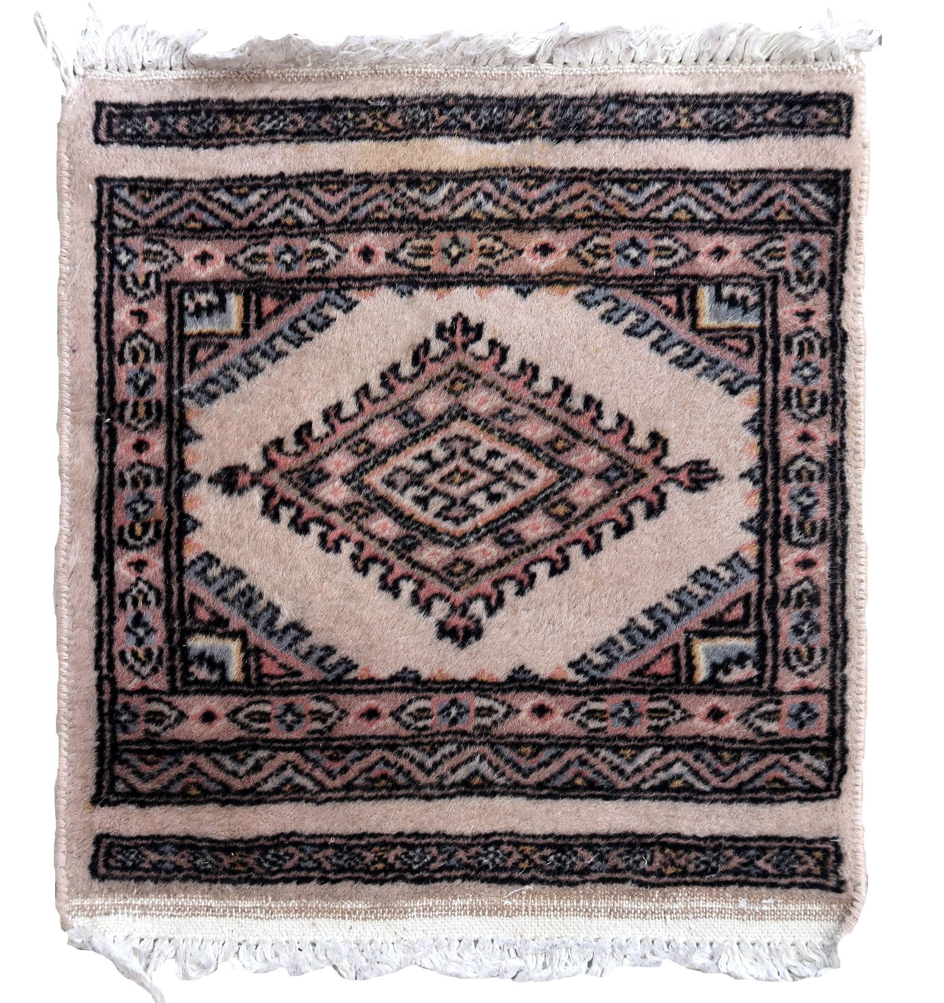 Tapis vintage fait main Boukhara – 39 x 42 cm – Design traditionnel