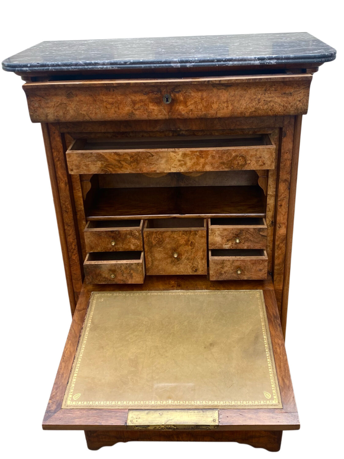 Louis Philippe secretary in walnut briar with marble top.
