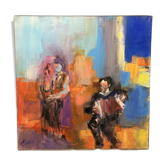 Oil Painting Canvas Deloison Musician Accordion Couple Dancing