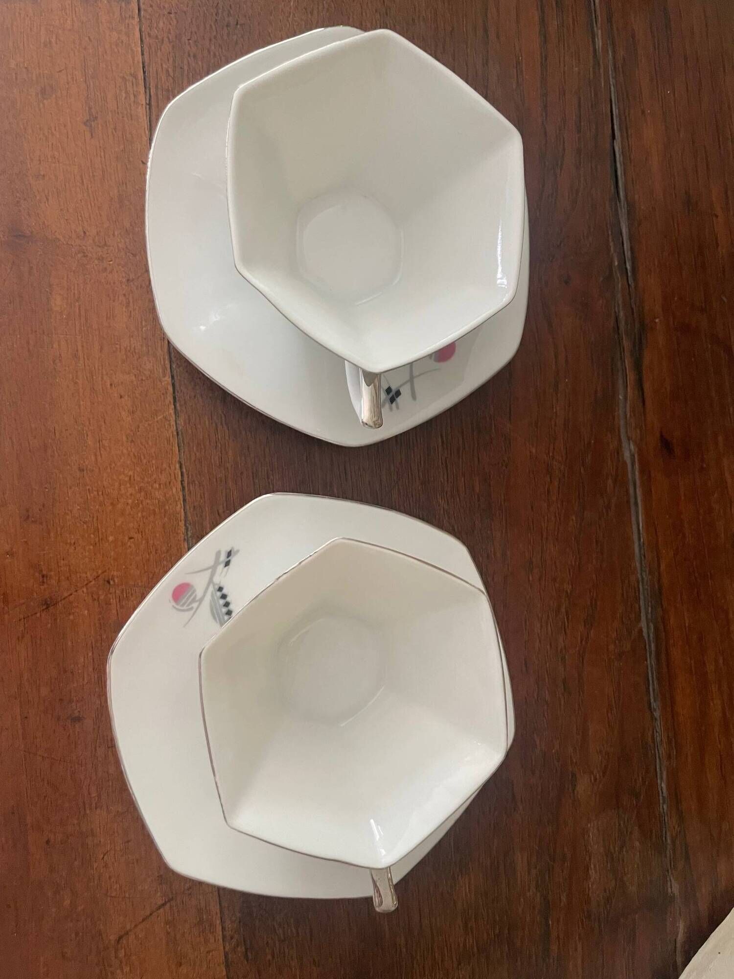 set of 2 Art Deco porcelain tea cups from Czechoslovakia