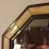Miroir octogonal laiton et corne de bovin beige veinée 29x29cm