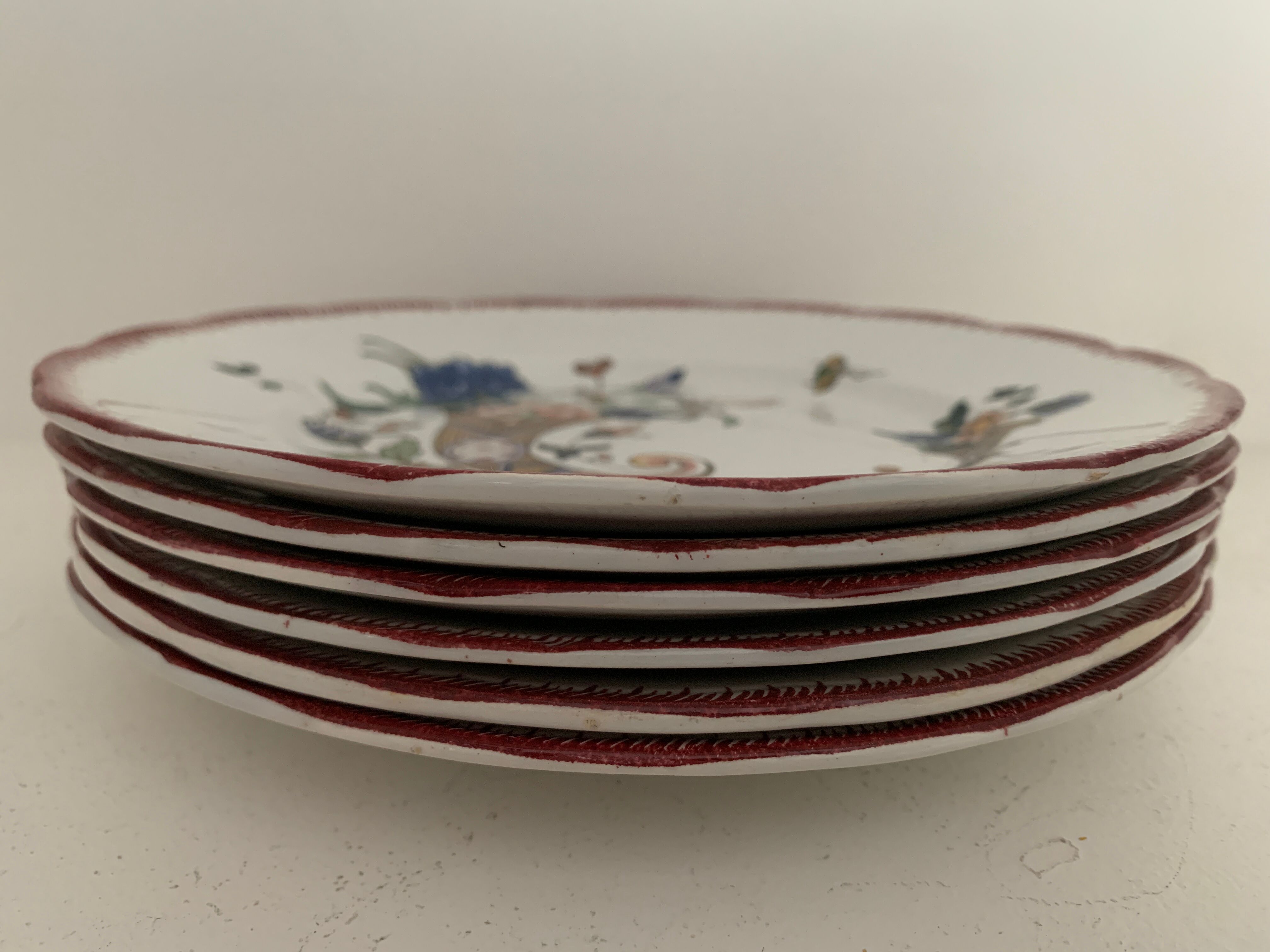 6 Sarreguemines dessert plates, cornucopia, 1928