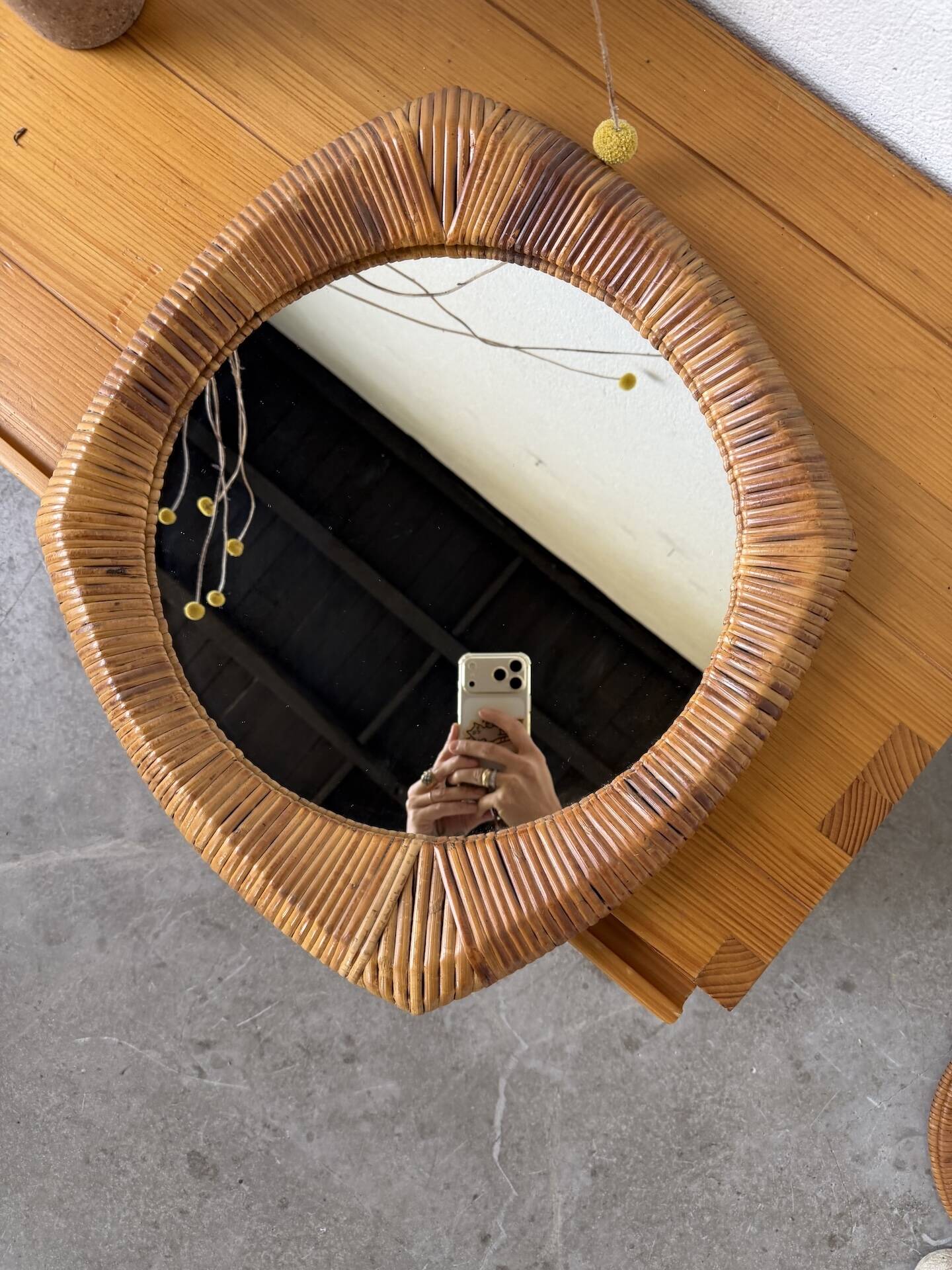 Woven wicker mirror French Riviera 1960