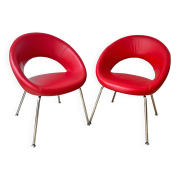 Vintage Artifort Nina Chair, Red Leather, René Holten 1990s
