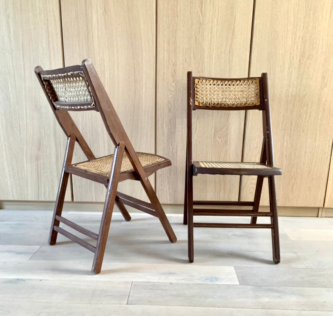 Pair of folding wooden chairs and canning