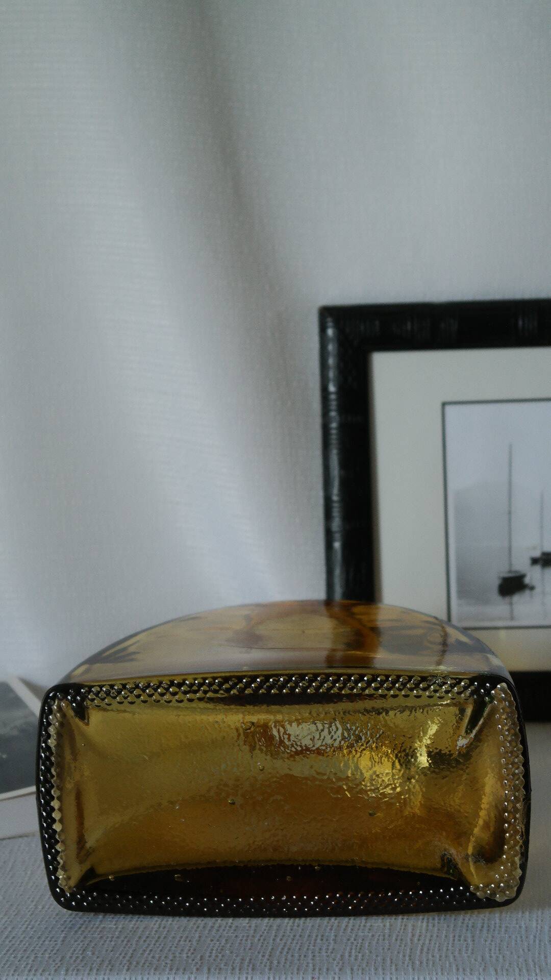 Vintage thick amber glazed glass carafe vase