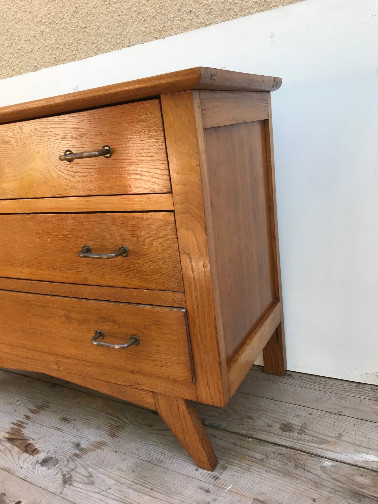 Ancienne commode scandinave 3 tiroirs bois pieds compas années 50 vintage