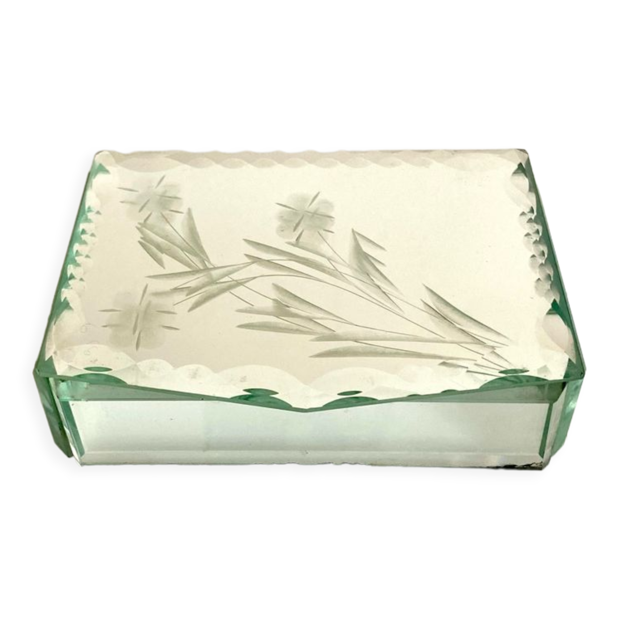 Art deco jewelry box mirror glass